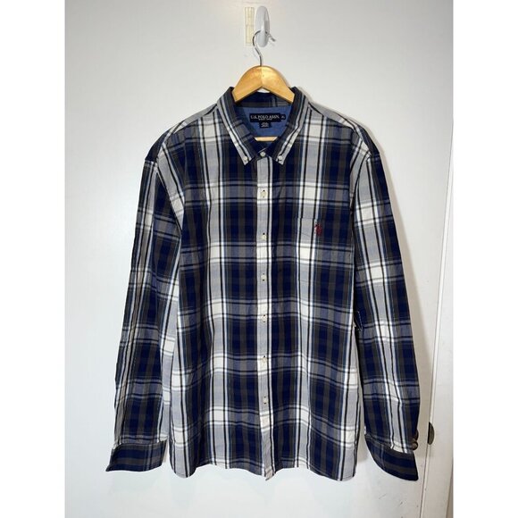 U.S. Polo Assn. Mens 3XL Blue & White Plaid Button-Down Shirt - Picture 4 of 11